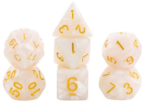 Set of 7 Multiformat Dice in Box – Pearl White and Gold