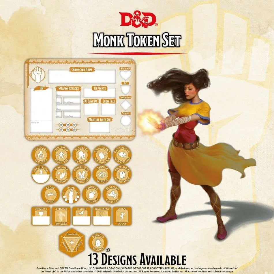 n/a D&D 5th Monk Token Set (Board & 23)