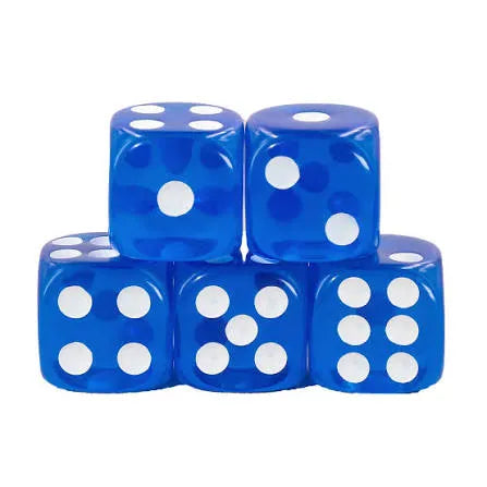 Set of 5 Six-Sided Dice – Transparent Blue