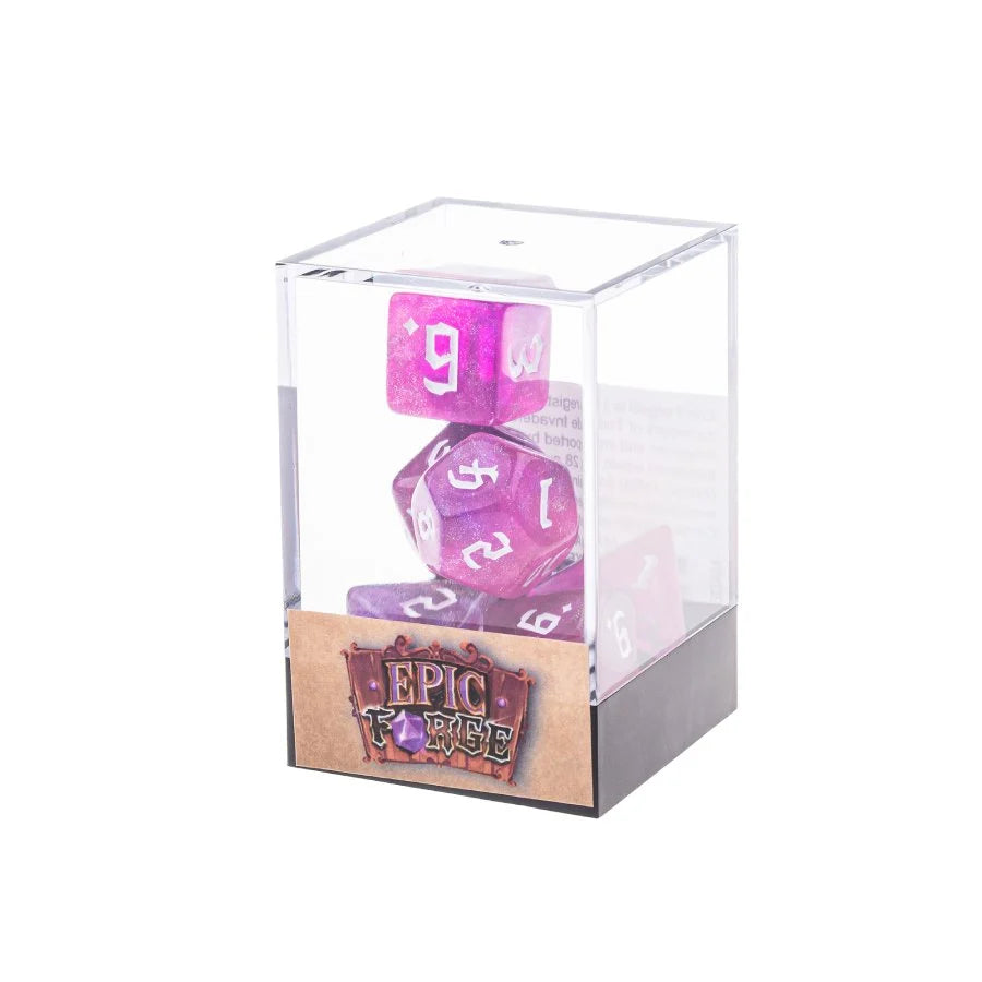 7 Resin Dice Set in a Box – Pink Glitter