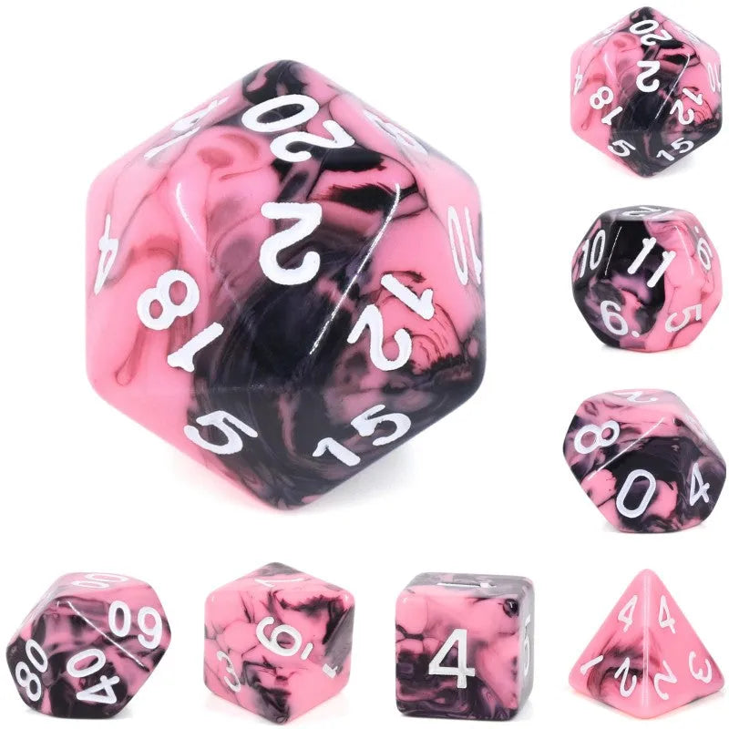 Set of 7 Dice – Black and Pink Fusion