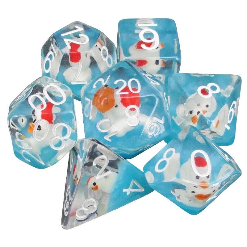 Set of 7 Resin Dice – Insert Range – in Box – Christmas Duck