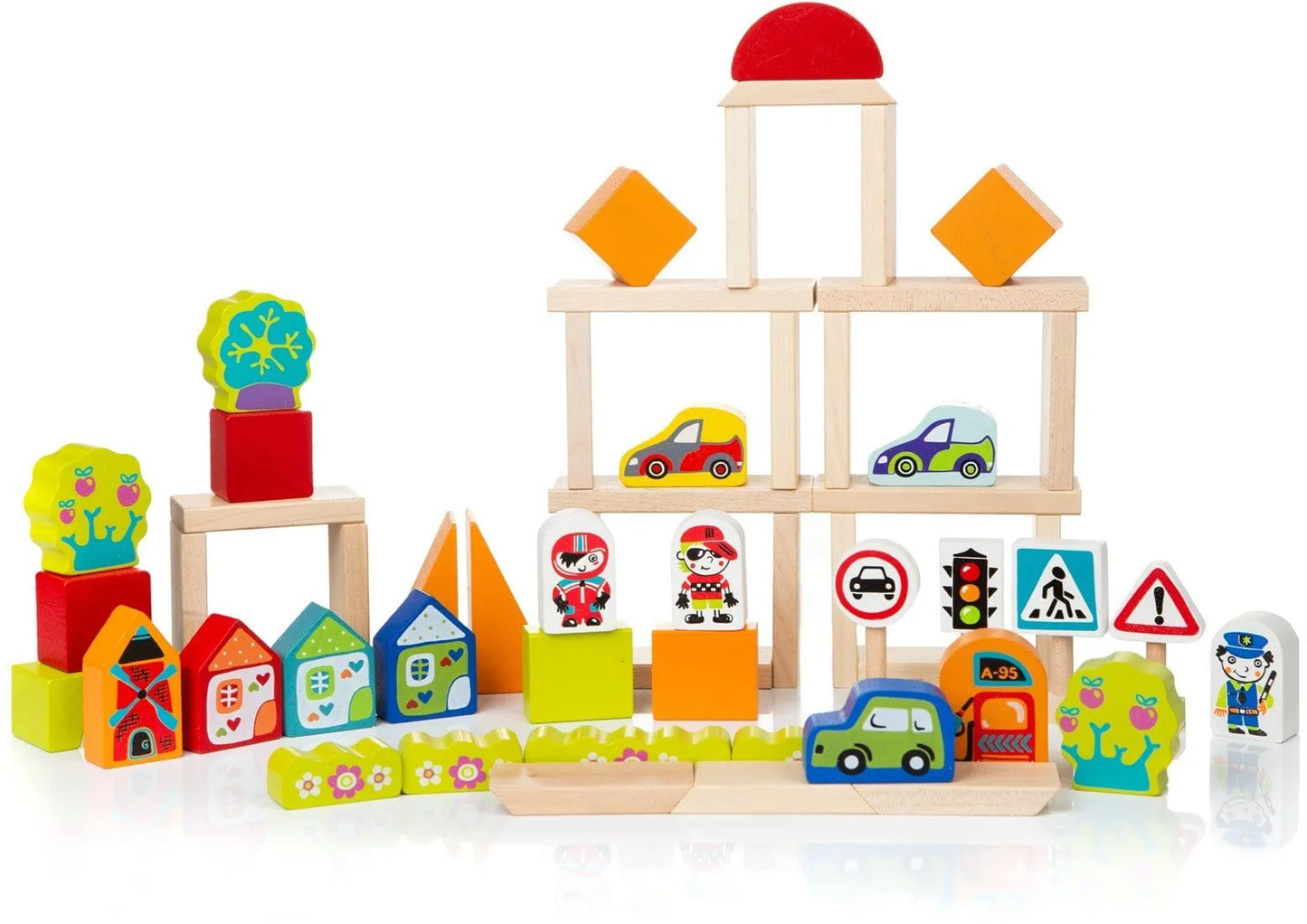 n/a Wooden blocks construction kit "Town for boys" / Konstruktors Pilsēta zēniem