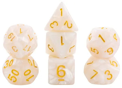 Set of 7 Multiformat Dice in Box – Pearl White and Gold