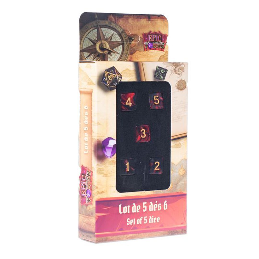 Set of 5 D6 Dice - 16mm - Red and Black