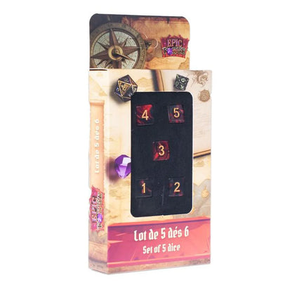 Set of 5 D6 Dice - 16mm - Red and Black