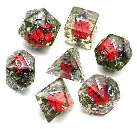 Set of 7 Resin Dice – Insert Range – in Box – Ladybug