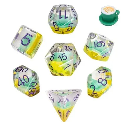 Set of 7 Resin Dice – Insert Range – in Box – Coffee
