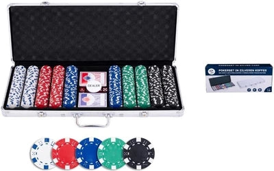 Poker set in silver case, with 500 chips (11.5 grams)