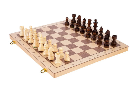 Folding chess set, luxury walnut & maple / PU 5