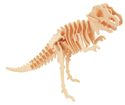 Gepetto's Tyrannosaurus koka 3D puzle ar detalizētu dinozaura skeleta dizainu no gaiša koka materiāla.