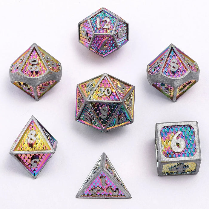 Mini Behemoth Metal RPG Dice Set Brushed Rainbow