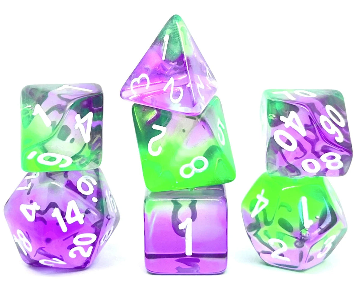 Würfelset Transparent: Violet Evergreen (7)