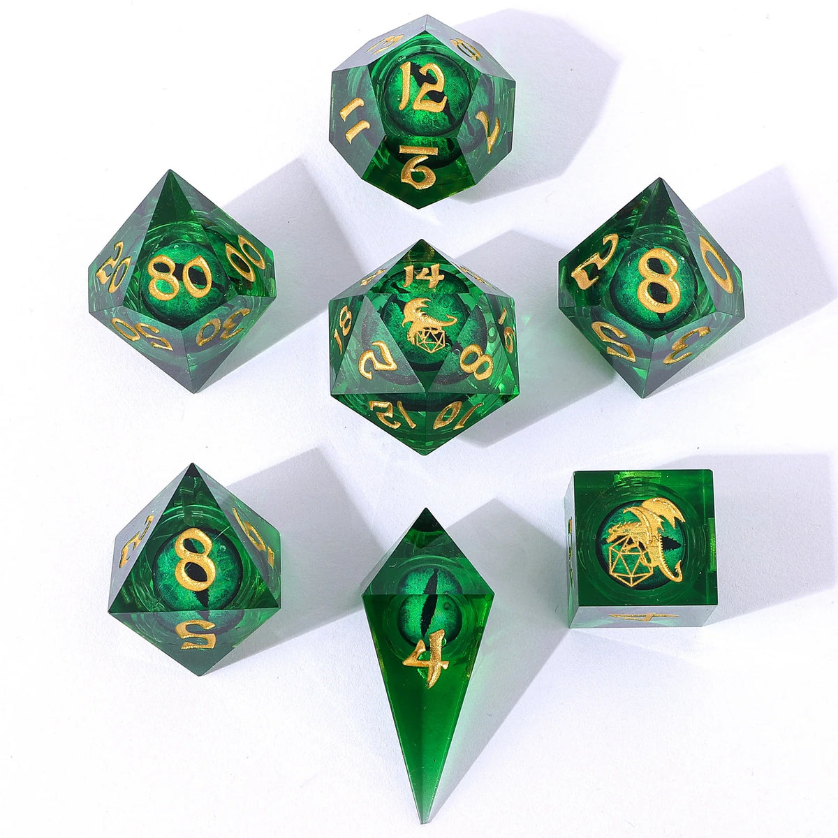 Always Watching Dragons Eye Sharp Edge Resin Dice Set Green (7)