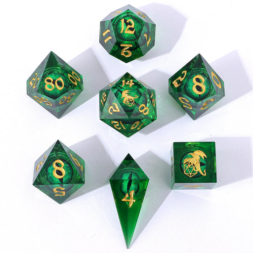 Always Watching Dragons Eye Sharp Edge Resin Dice Set Green (7)