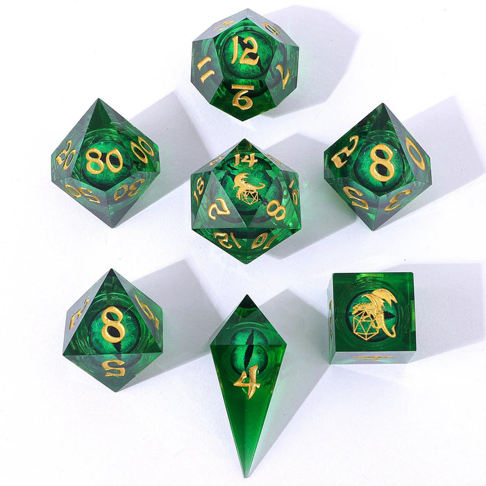 Always Watching Dragons Eye Sharp Edge Resin Dice Set Green (7)