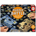 Art Puzzle Battle galda spēle ar 12 krāsainiem mākslas darbu puzles komplektiem pa 42 gabaliņiem katrā.