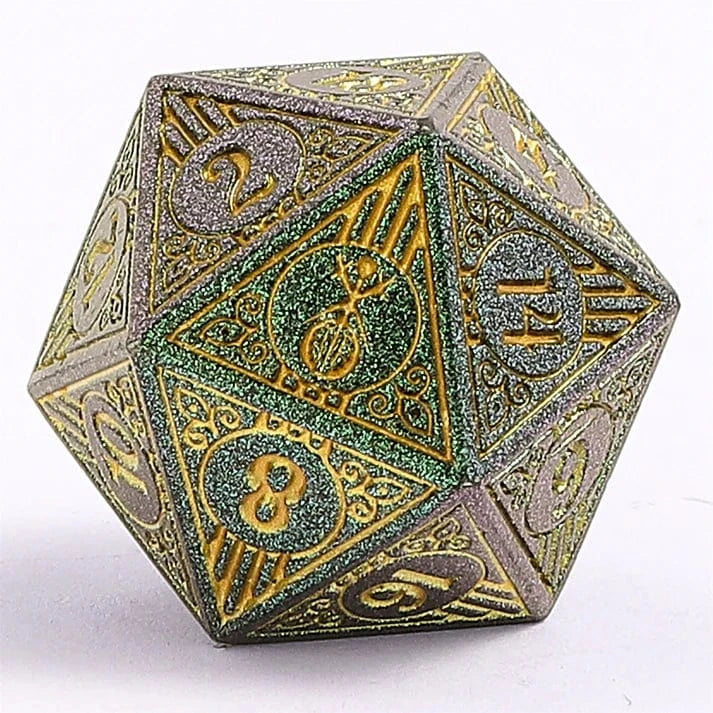 Brain Games LV Bard Solid Metal RPG Dice Set Glitter Green w/Gold (7)