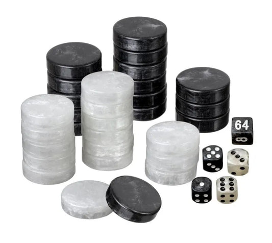 n/a n/a Spielsteine, Backgammon, medium, 28 x 8 mm, Kunststoff, schwarz weiß, inkl. Würfel