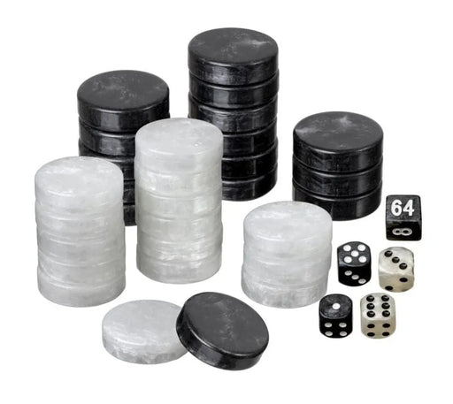 n/a n/a Spielsteine, Backgammon, medium, 28 x 8 mm, Kunststoff, schwarz weiß, inkl. Würfel