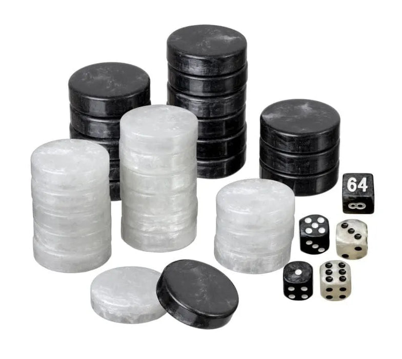 n/a n/a Spielsteine, Backgammon, medium, 28 x 8 mm, Kunststoff, schwarz weiß, inkl. Würfel