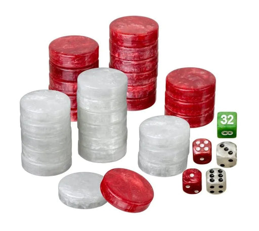 n/a n/a Spielsteine, Backgammon, medium, 28 x 8 mm, Kunststoff, rot weiß, inkl. Würfel