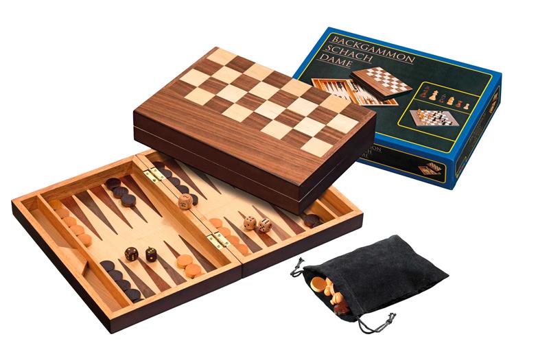 Brain Games LV galda spēles Chess-Checkers-Backgammon Set, walnut, 32 mm