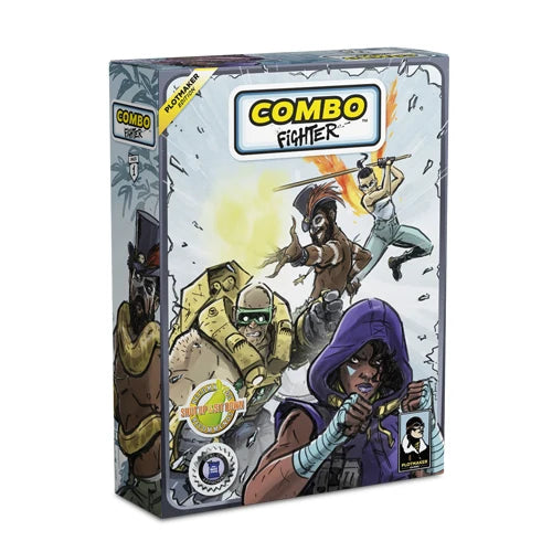 Combo Fighter Pack 1 galda spēles kaste ar krāsainu komiksu stila ilustrāciju, kurā attēloti dažādi cīkstoņi.