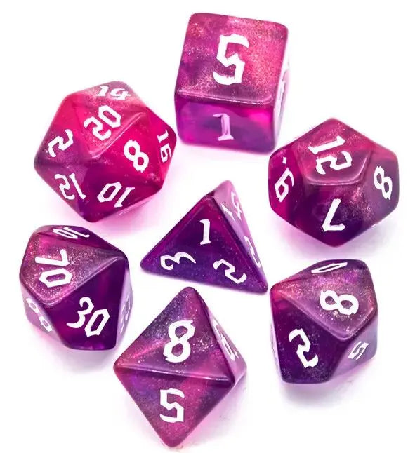 7 Resin Dice Set in a Box – Pink Glitter