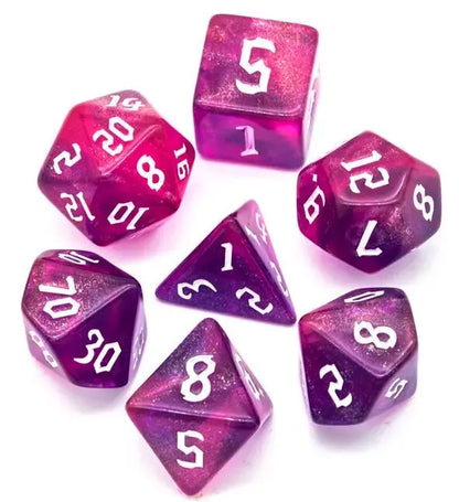 7 Resin Dice Set in a Box – Pink Glitter