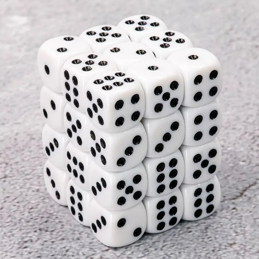 6-Sided Dice – Set of 36 – 12mm – White