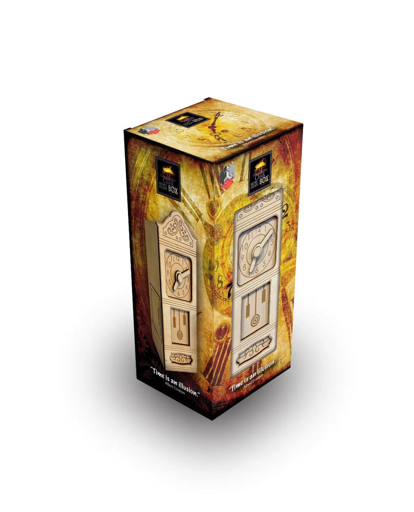 Koka mehāniskā puzle Grandfather Clock Secret Escape Box ar pulksteņa dizainu un noslēpumainu atvilktni dāvanu kastē.