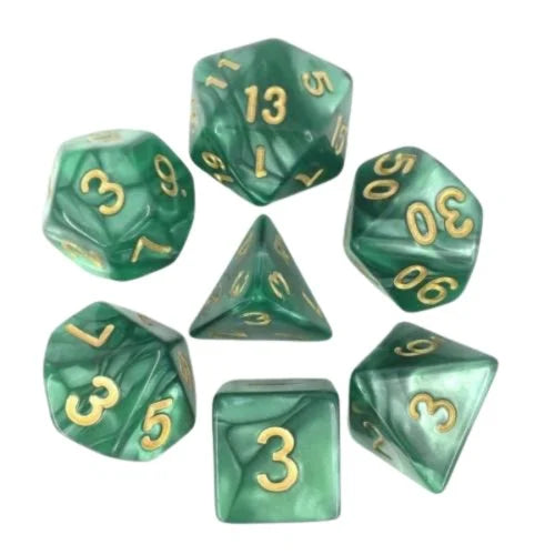 7 dices pack - green and gold