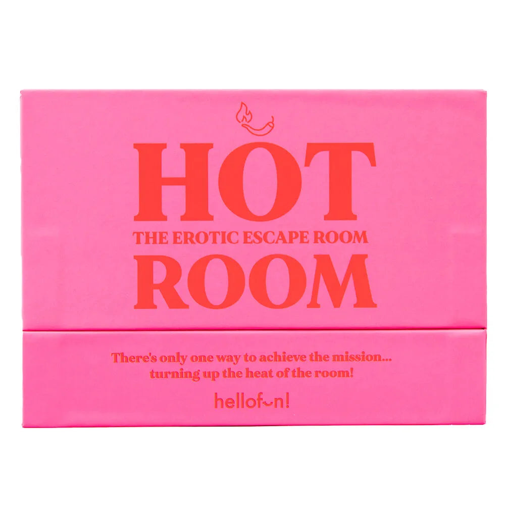 Spilgti rozā galda spēles Hot Room kaste ar sarkanu tekstu un pipara ikonu, paredzēta pāriem intīmu mīklu risināšanai.