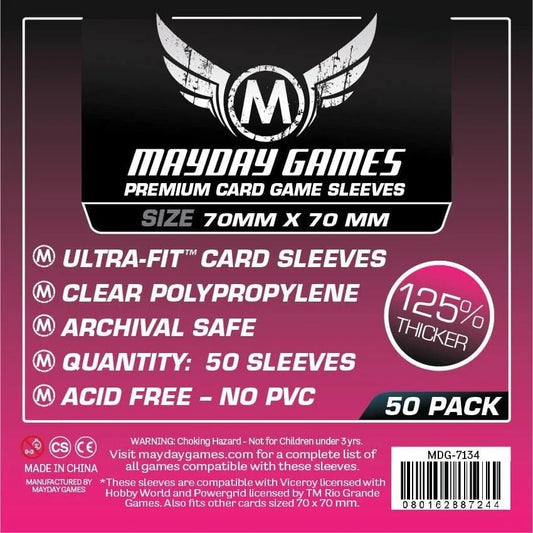Brain-Games.lv Kāršu kabatiņas "Mayday Premium Sleeves: Small Square (70 x 70 mm)", 50 gab.