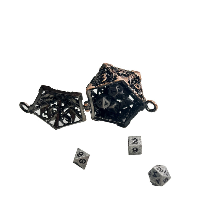 Key ring D20 Old Pink - set of 7 mini metal dice (5 mm)