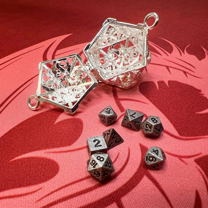 Key ring D20 Silver - set of 7 mini metal dice (5 mm)