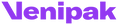 Venipak logotips ar violetu, treknrakstā rakstītu uzņēmuma nosaukumu uz balta fona.