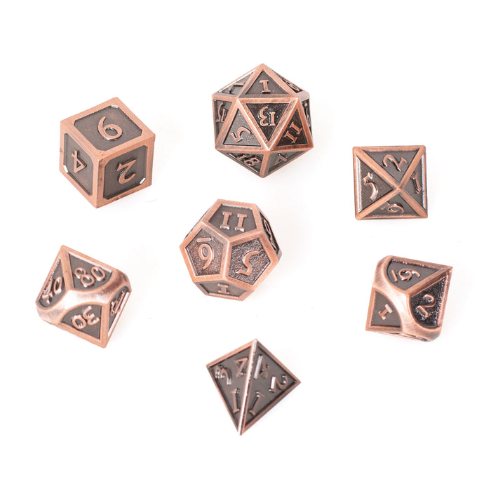 7 metal dice set 14mm (metal box) - Glazed Bronze