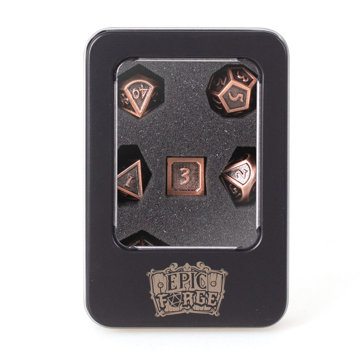 7 metal dice set 14mm (metal box) - Glazed Bronze