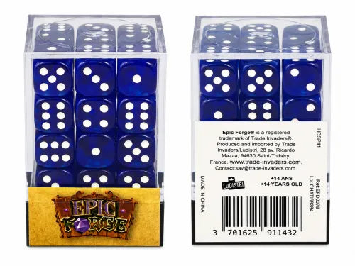 Set of 36 Six-Sided Dice – Transparent Blue