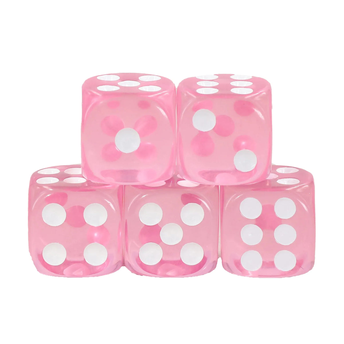 Set of 5 Six-Sided Dice – Transparent Pink