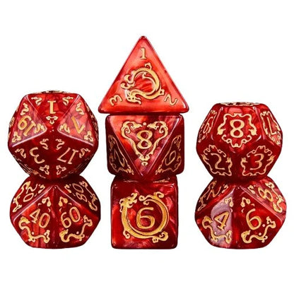 Set of 7 Dice in Box – Auspicious Clouds – Red