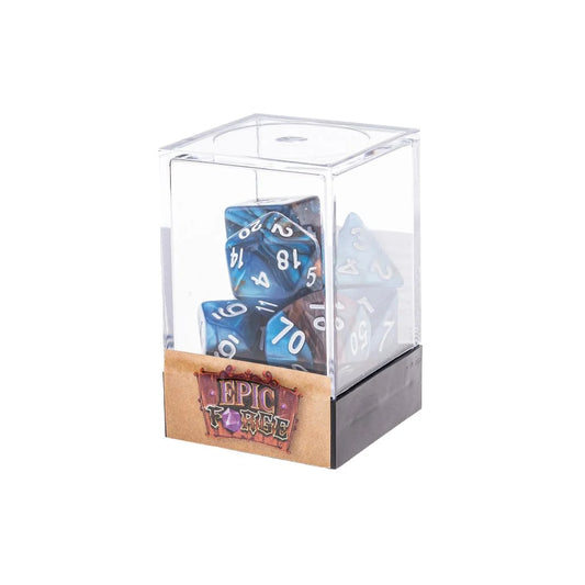 Set of 7 Dice in Box – Blue and Gold Fusion