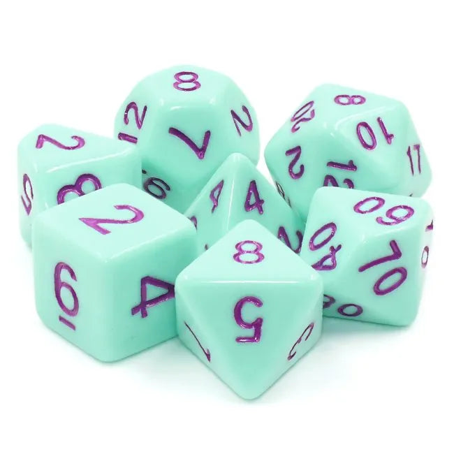 Lot de 7 dés multiformat – 16mm- Rose menthe