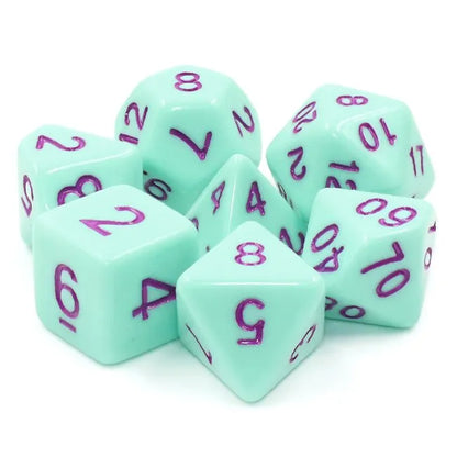 Lot de 7 dés multiformat – 16mm- Rose menthe