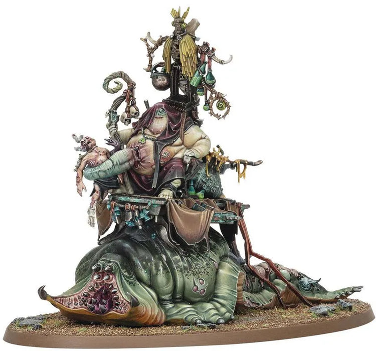 Festus Līhlords uz milzīgas zaļas radības, detalizēta plastmasas miniatūra Warhammer Age of Sigmar spēlei.