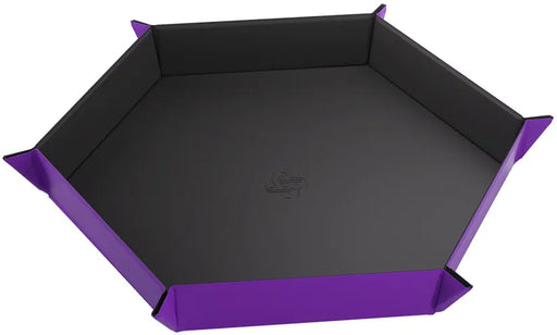 Sešstūra formas magnētiska kauliņu paplāte galda spēlēm ar melnu iekšpusi un violetu ārpusi.