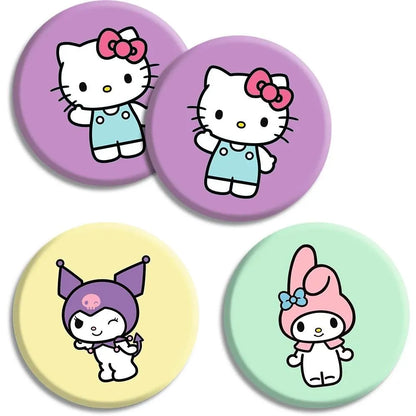 Apaļas Memo 36 Hello Kitty galda spēles kārtis ar krāsainiem Hello Kitty, Kuromi un My Melody tēlu attēliem.