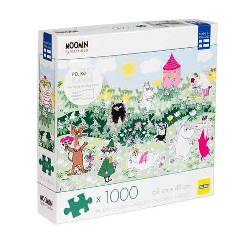 Moomin 1000 gabaliņu puzle Ziedu dārzs ar Peliko rāmi, 68x48 cm, krāsains dizains no pārstrādāta kartona.